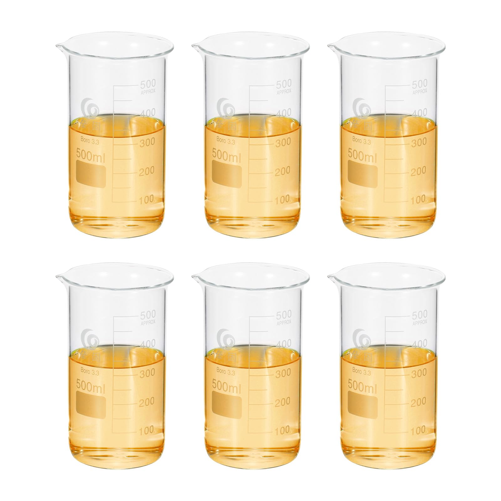 PATIKIL Misurino alto da 500 ml, 6 pezzi, in vetro borosilicato 3.3, graduato, con beccuccio, per esperimenti di laboratorio, cucina e cottura, trasparente