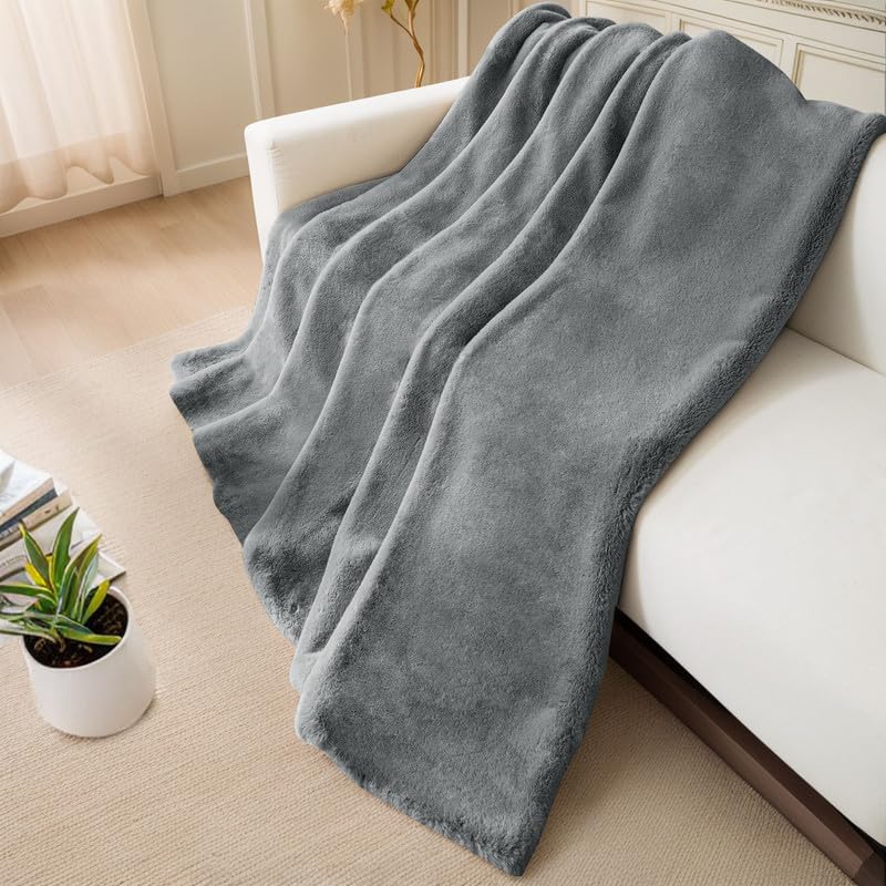 ShowyLive Fluffy Fleece Blanket Sofa Bed Throw Flannel 1000gsm Thick Blanket for Sofa Couch Recliner Cotton Plush Soft Breathable Washable Throw Blanket for Winter Autumn (Dark Gray - Image 4