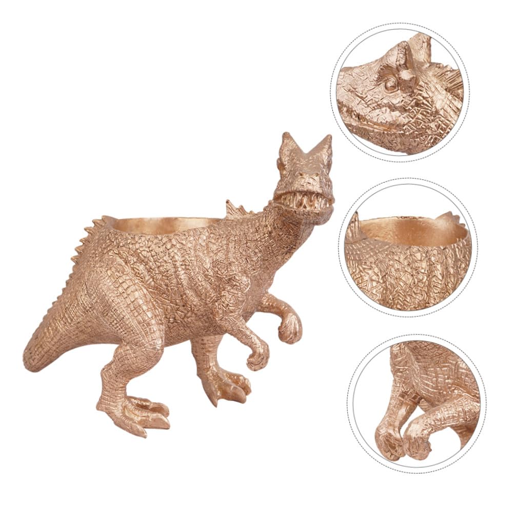 ibasenice Kreativer Dinosaurier Tischblumentopf aus Kunstharz, Gold | Sukkulenten und Kleine Blumen, Dekorativ für Fensterbänke und Tische, 1 Stück