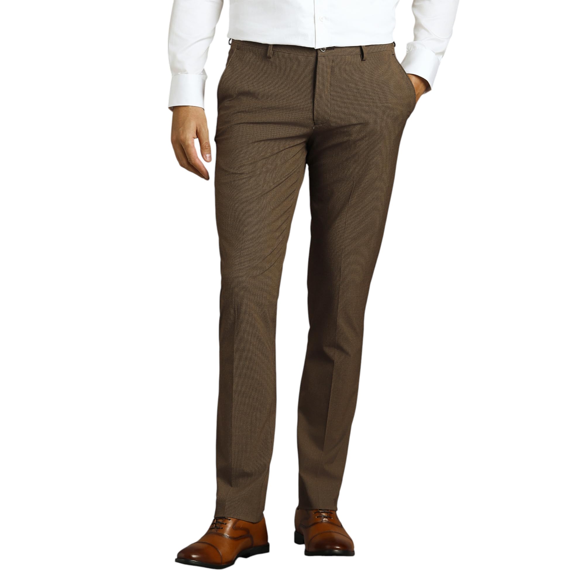 Lee Men's Slim Fit Mid Rise Premium Fabric Checks Formal Trouser in neutral