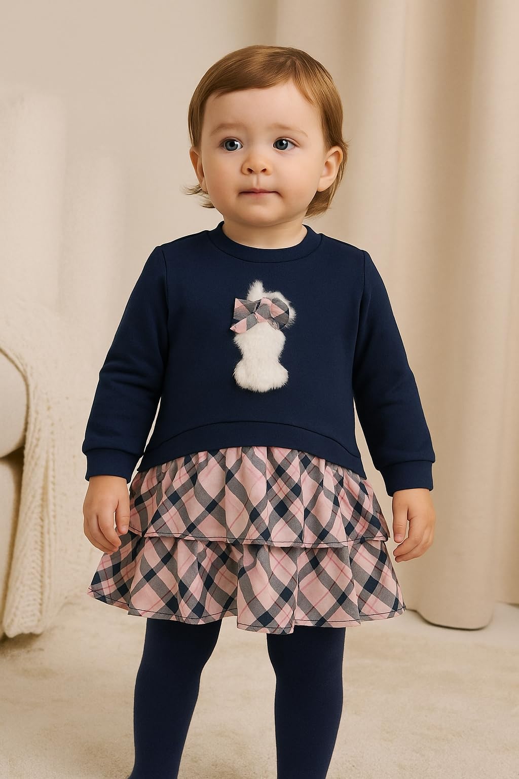 Mayoral Vestito Elegante Bambina 6-24 Mesi Rosso con Fiocco e Gonna Scozzese, Maniche Corte e Tessuto Strutturato per Cerimonie e Feste Invernali