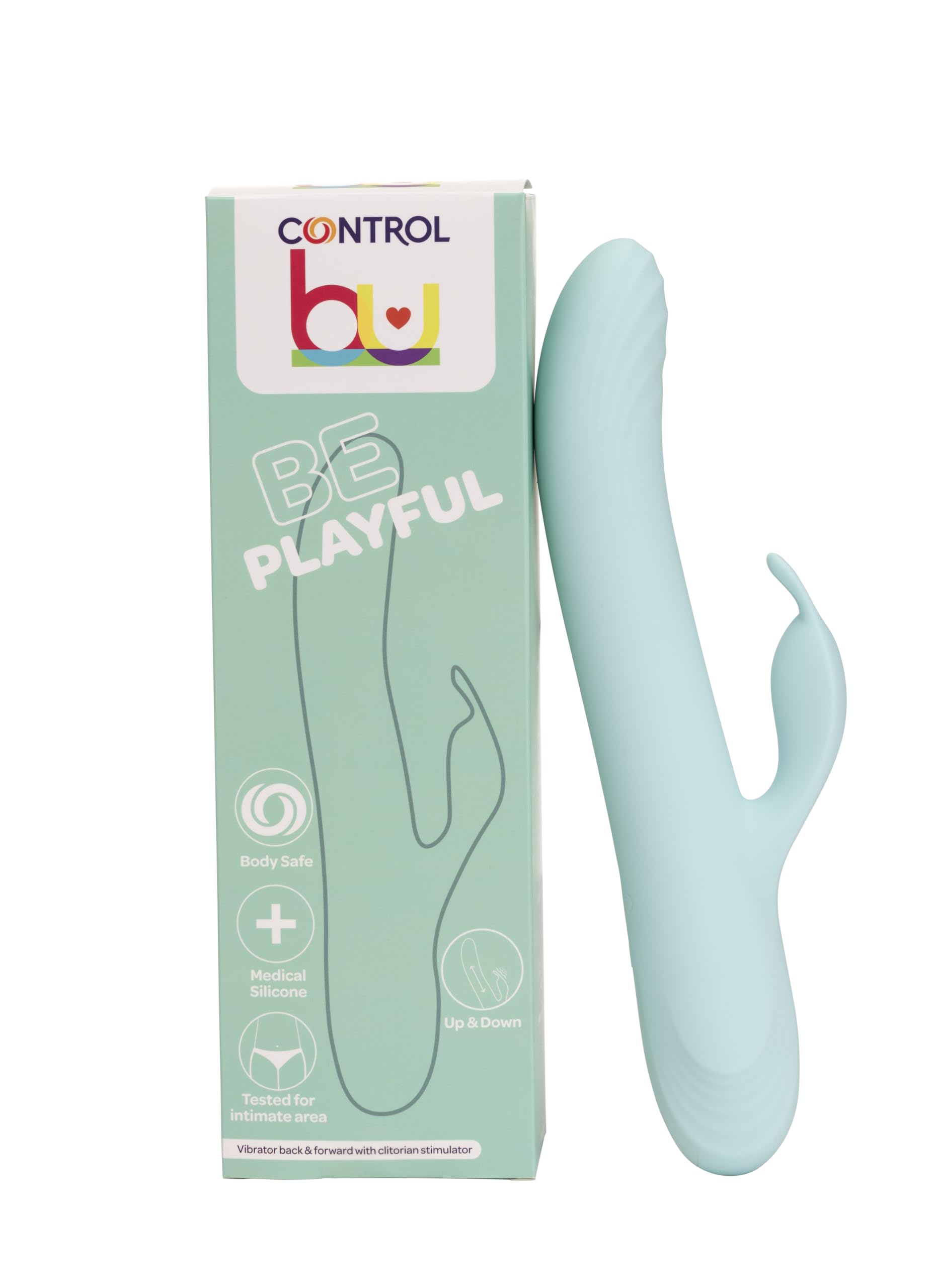 Control Be Playful, Vibratore Rabbit con Effetto Spinta e Braccio Flessibile per il Clitoride, Silicone medico senza Ftalati, Ricarica USB, Water Splash (IPX4)