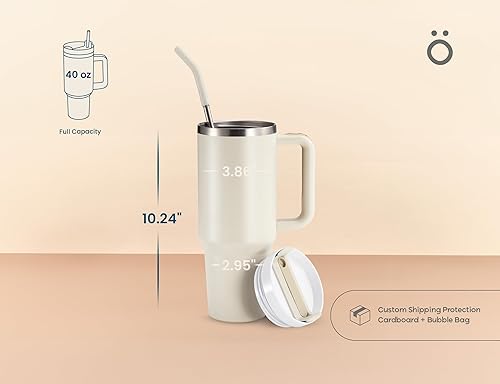 Vista 8 de KooK Vaso con popote y asa, 40 onzas, de acero inoxidable, aislado al vacío, botella de agua reutilizable de doble pared, mantiene caliente o fría