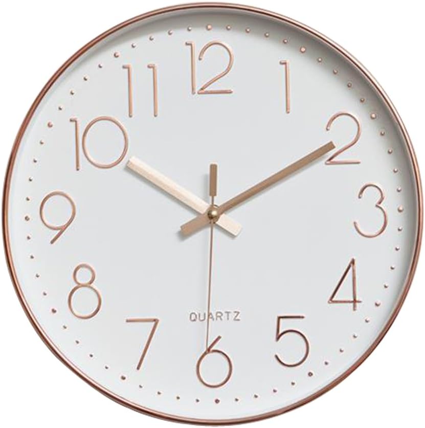 Foyou 12 Inch Silent Non Ticking Quartz Modern Round Battery Operated Decoretive Wall Clock (Rose Gold)