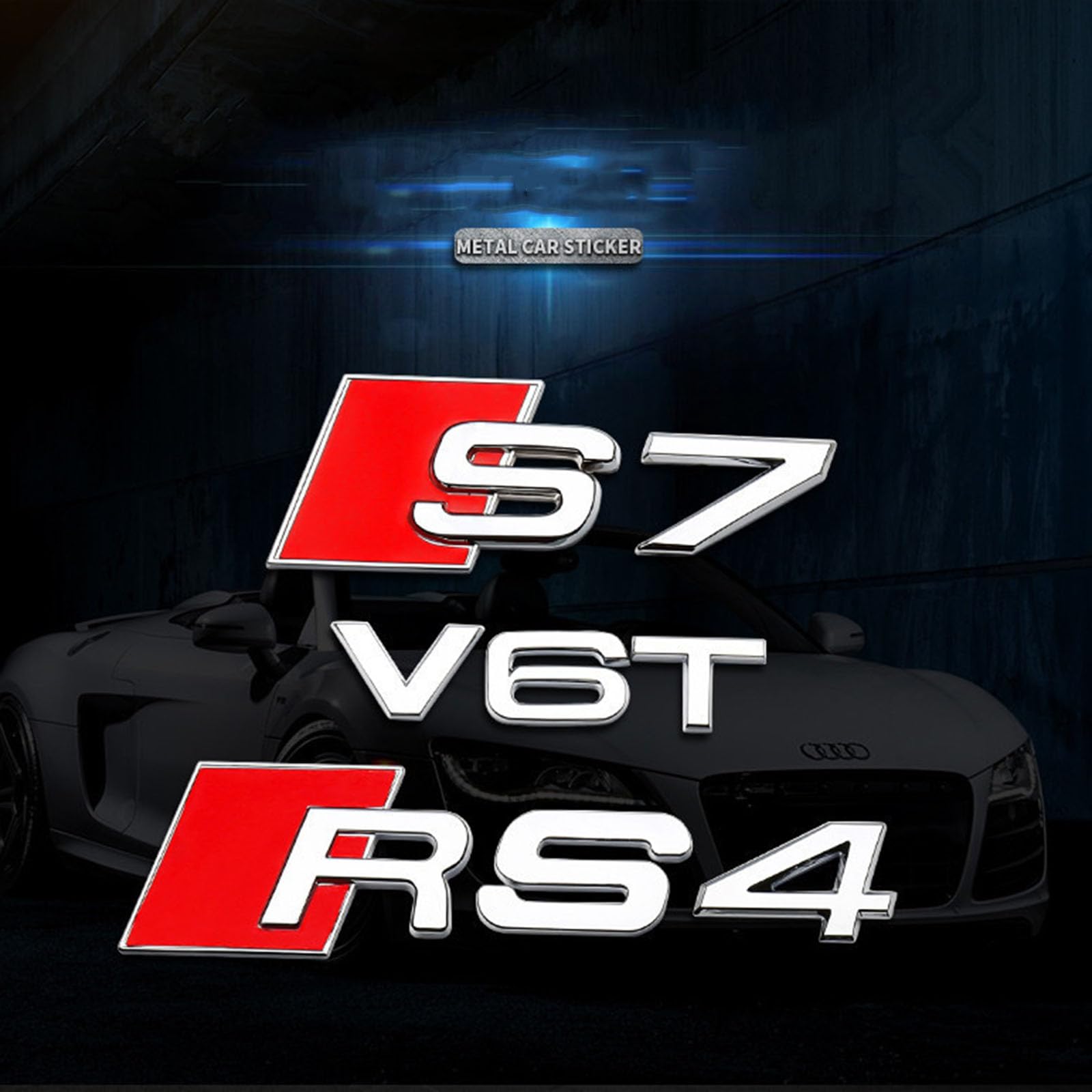 Autocollant Logo Voiture Audi RS Métallique 3D - Modèles S3 à S8, RS3 à RS8 - Noir RS4 - Adhésif Puissant - 4