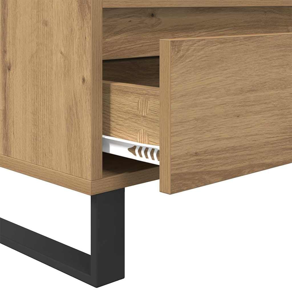 39-Inch Engineered Wood TV Stand with Drawer, Artisan Oak | Measures 39.4 x 13.6 x 17.5 inches, featuring open storage compartments for consoles and media devices in the living room.