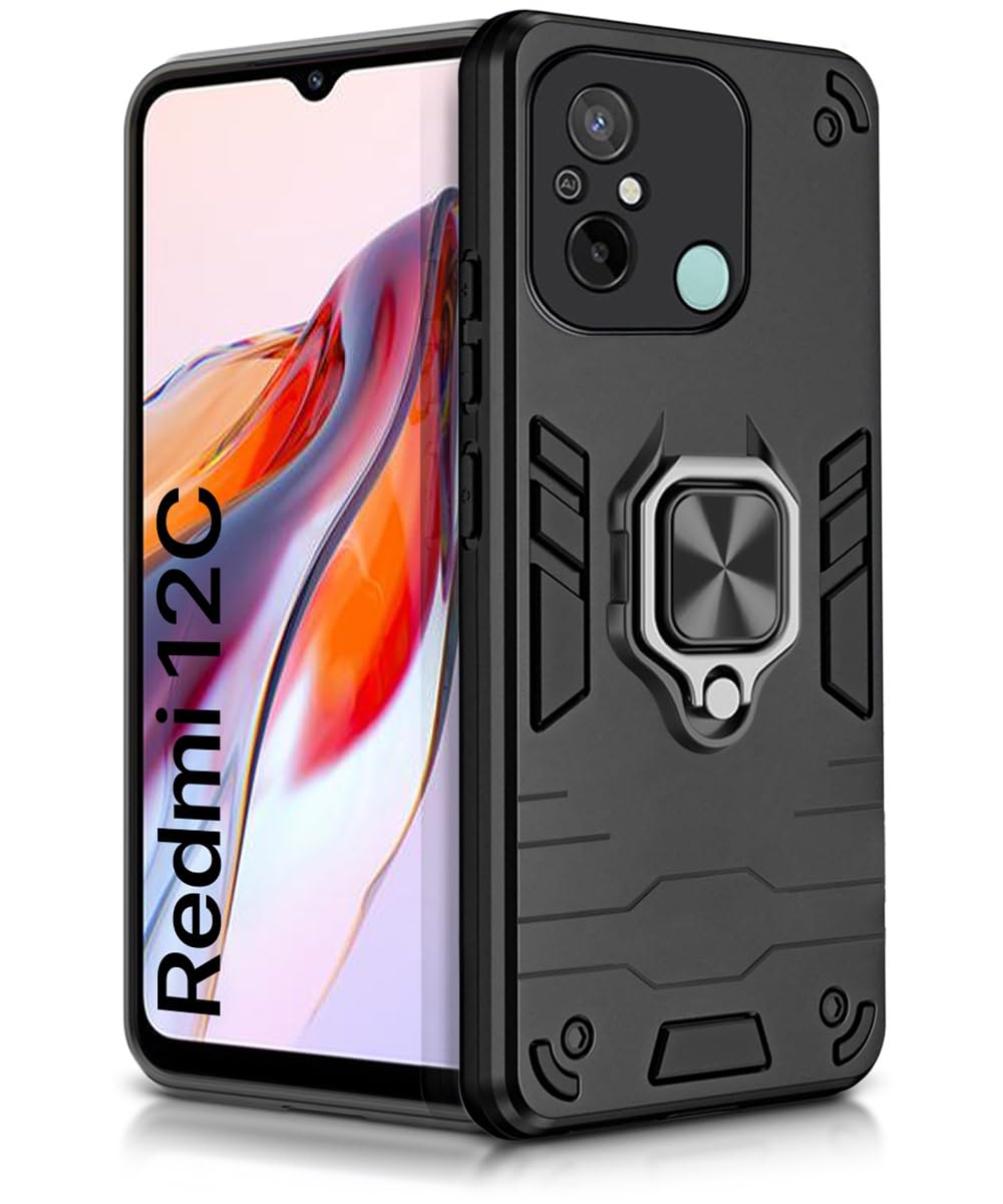 WOW IMAGINE Shock Proof Back Case Mobile Cover for Xiaomi Redmi 12C | Poco C55 | Bumper Back Cover (Tough Armor | Hybrid PC + TPU | Full Protection with Ring Holder & in-Built Kickstand | Black) (B0C14XBJJL) Amazon Price History, Amazon Price Tracker
