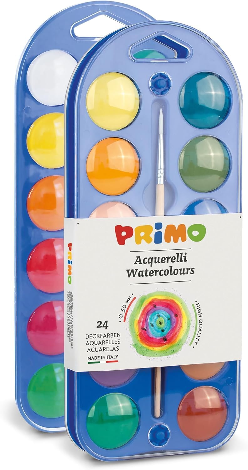 Aquarelles pour enfants 24 couleurs Ø30 mm + pinceau kit palette peinture créative