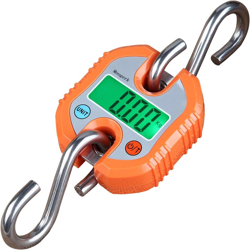 Digital Hanging Scales 300 lb 150 kg Mini Crane Scale Portable Heavy Duty Scales 2 AAA Batteries(Not Included) (Orange)