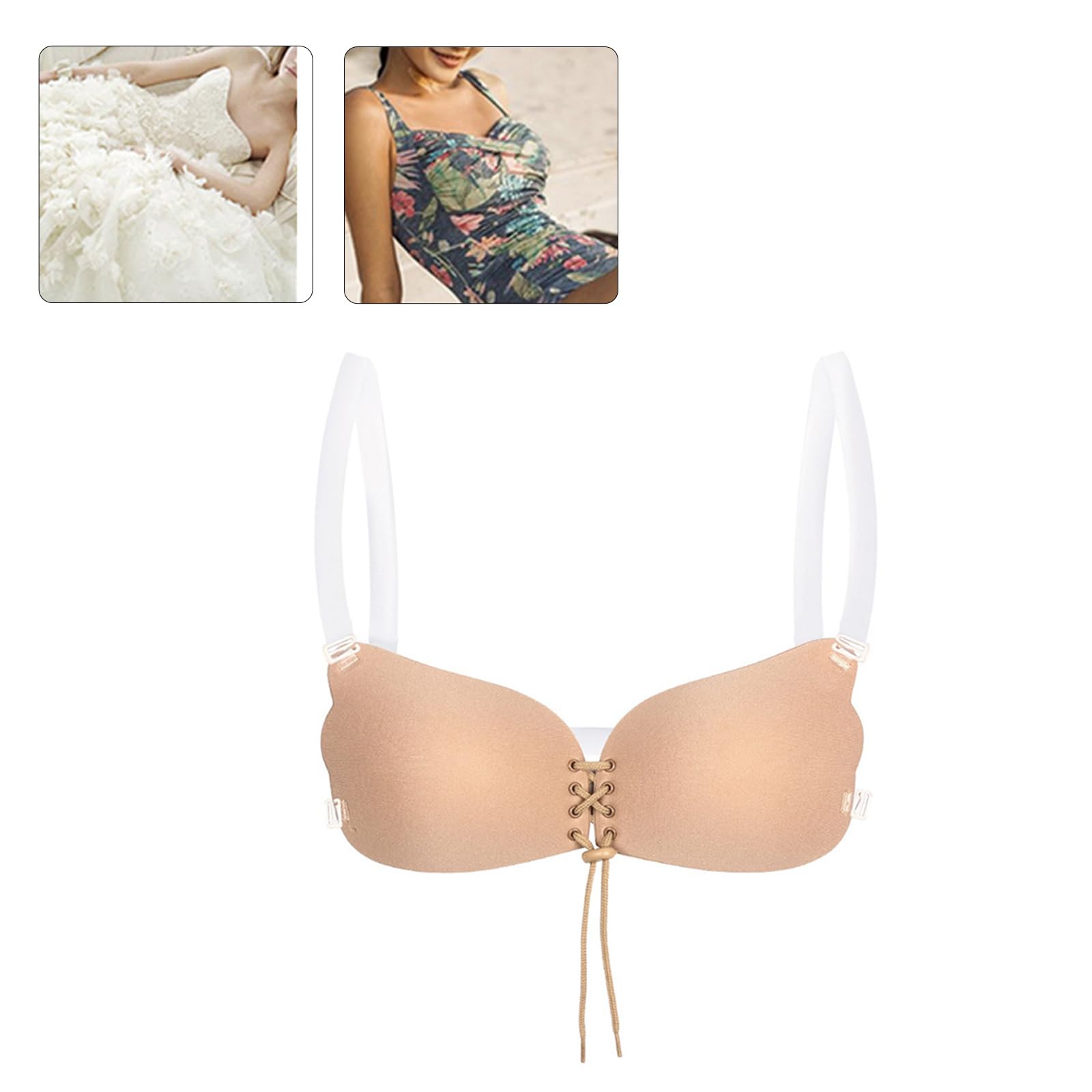 Sujetador push-up sin espalda, sin tirantes, adhesivo, reutilizable, de silicona, invisible, para mujer