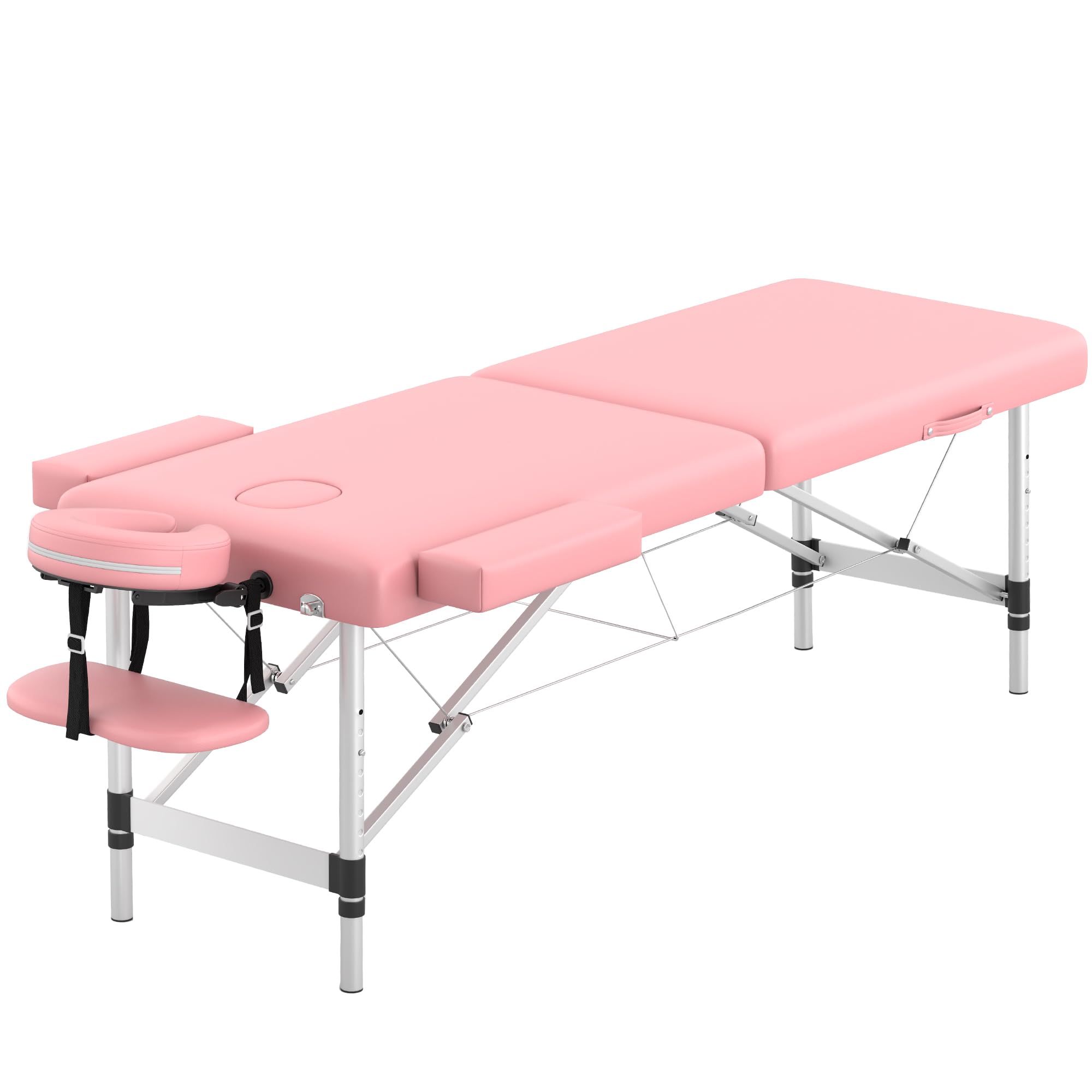 HENGJIANYI Massage Table,Portable 2Section Foldable Aluminum Lash Bed,Pink