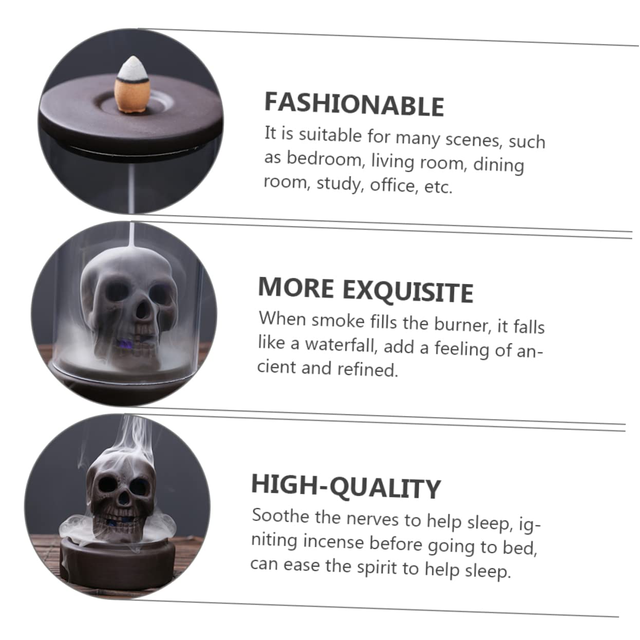 Aromabrenner in Totenkopfform aus Keramik, Halloween Geschenkideen | Räuchergefäßhalter, Coffee Farbe, für Meditation, Schlafzimmer und Yoga Raum, Rückfluss Brennen