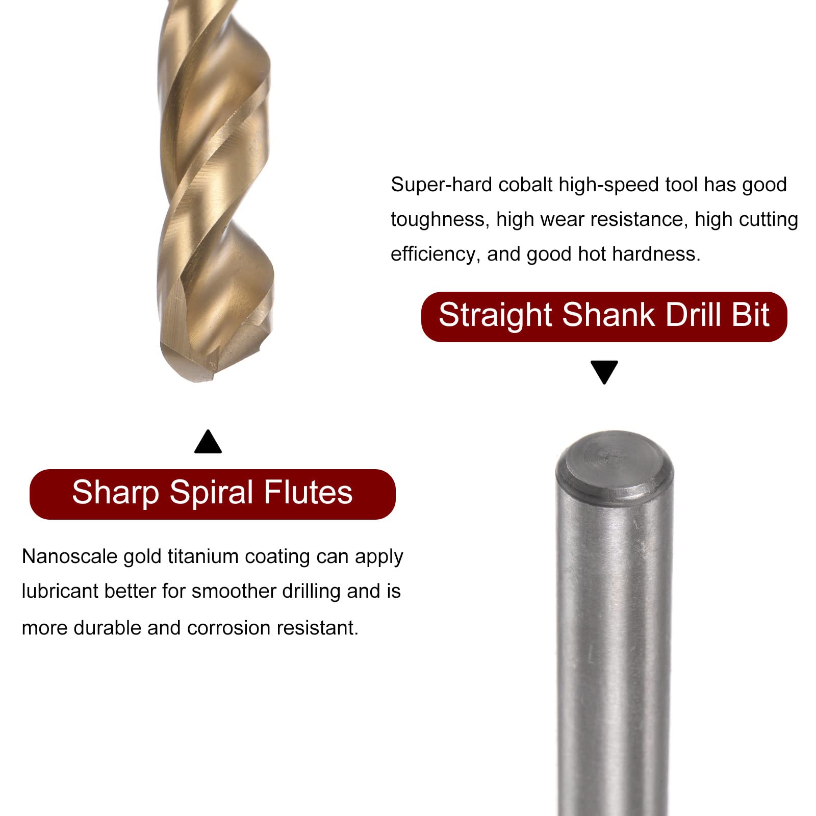 sourcing map Helicoidal Barrena 11,2mm Titanio Revestido (HSS-E) M42 Alta Velocidad Acero 8% Cobalto Recto Vástago para Inoxidable Acero Aluminio Aleación Metal