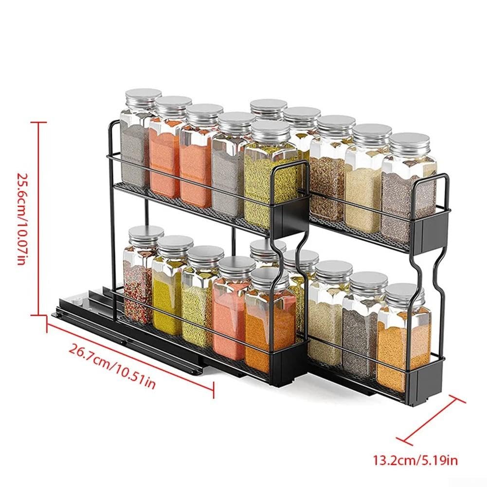 Organizzatore Spezie Cucina 2 Livelli in, per scaffale Portaspezie Espandibile con Binari Anti-Caduta per Pentole e Condimenti, 30x13x23cm