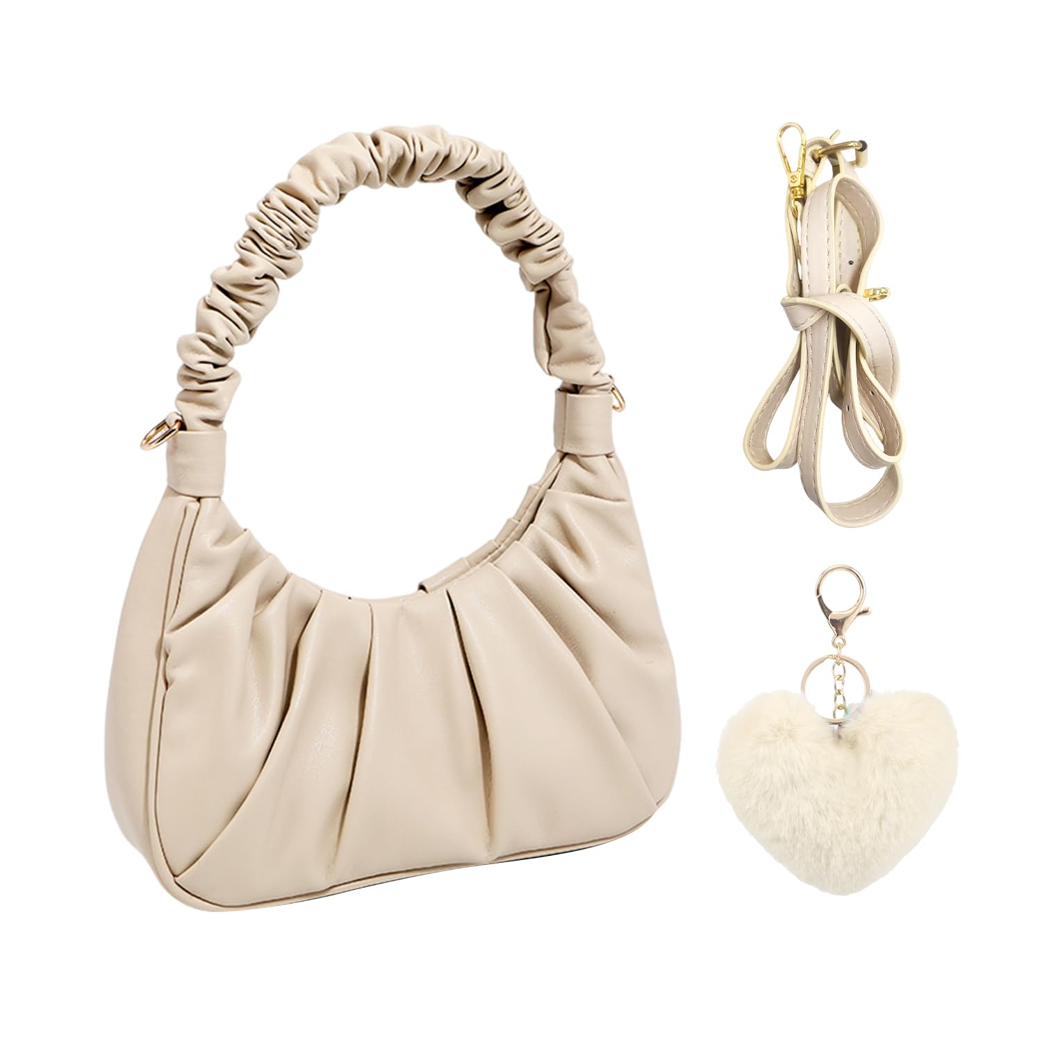 Rnskfg Unisex Apricot 1 Ladies Shoulder Bag And 1 Pendant, Cute Minimalist Bag, Ele Clutch, Clothing Accessories.