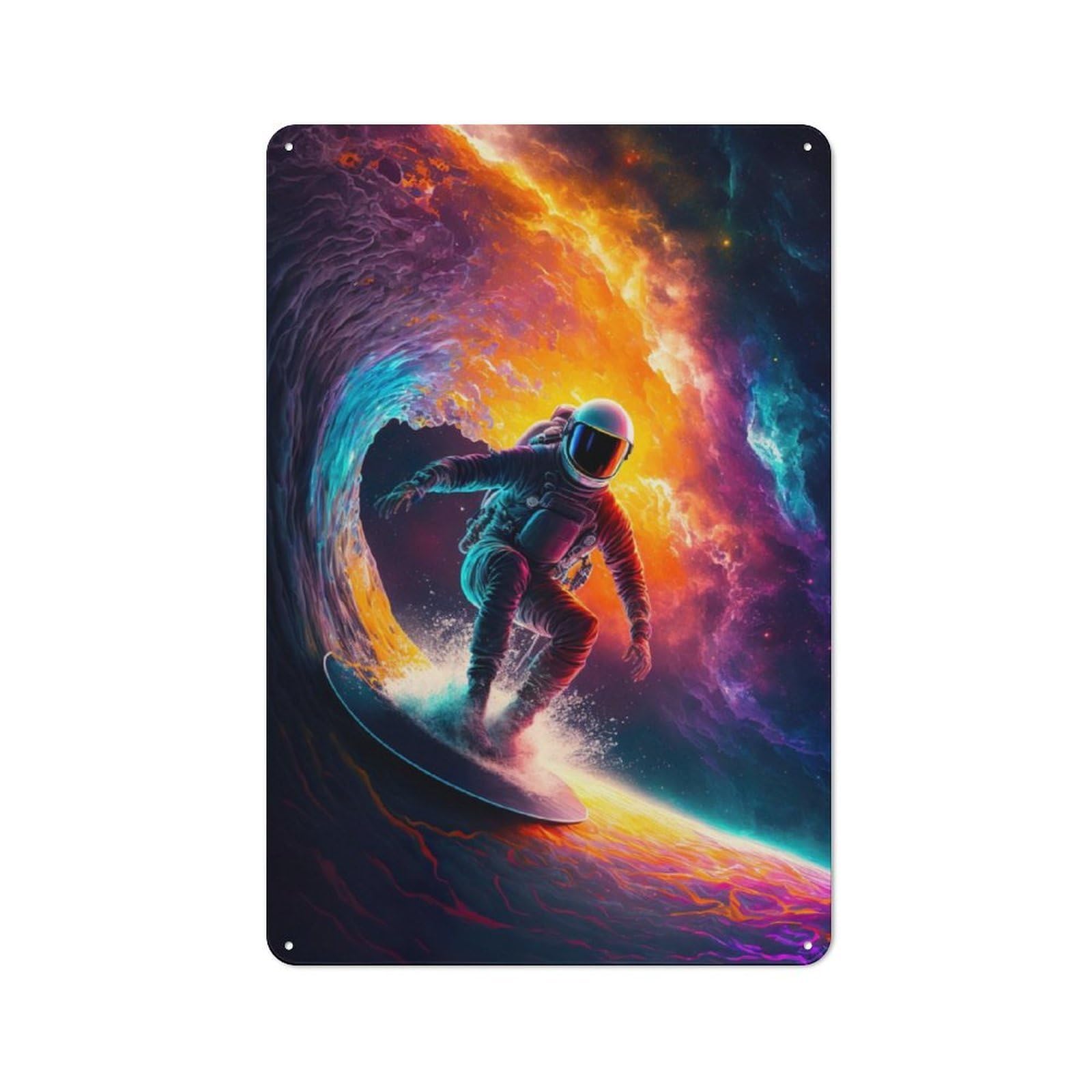 Junmoney Surfing Astronaut Tin Wall Plaque 30X20cm With For Living Room Or Hallway, For Garage, Workshop And Man Cave Decoration