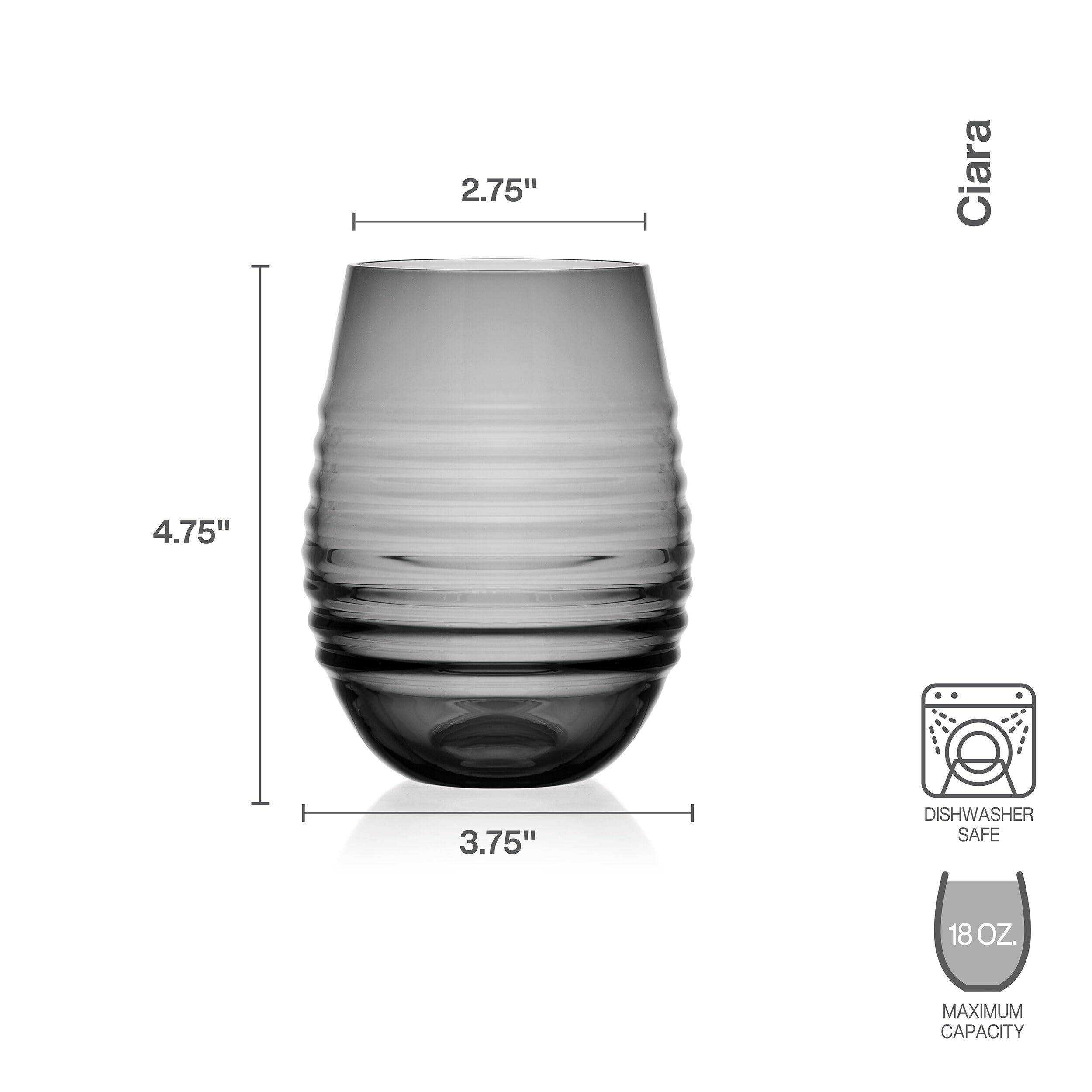MIKASA Ciara Smoke - Juego de 4 vasos de vino sin tallo, 18 onzas