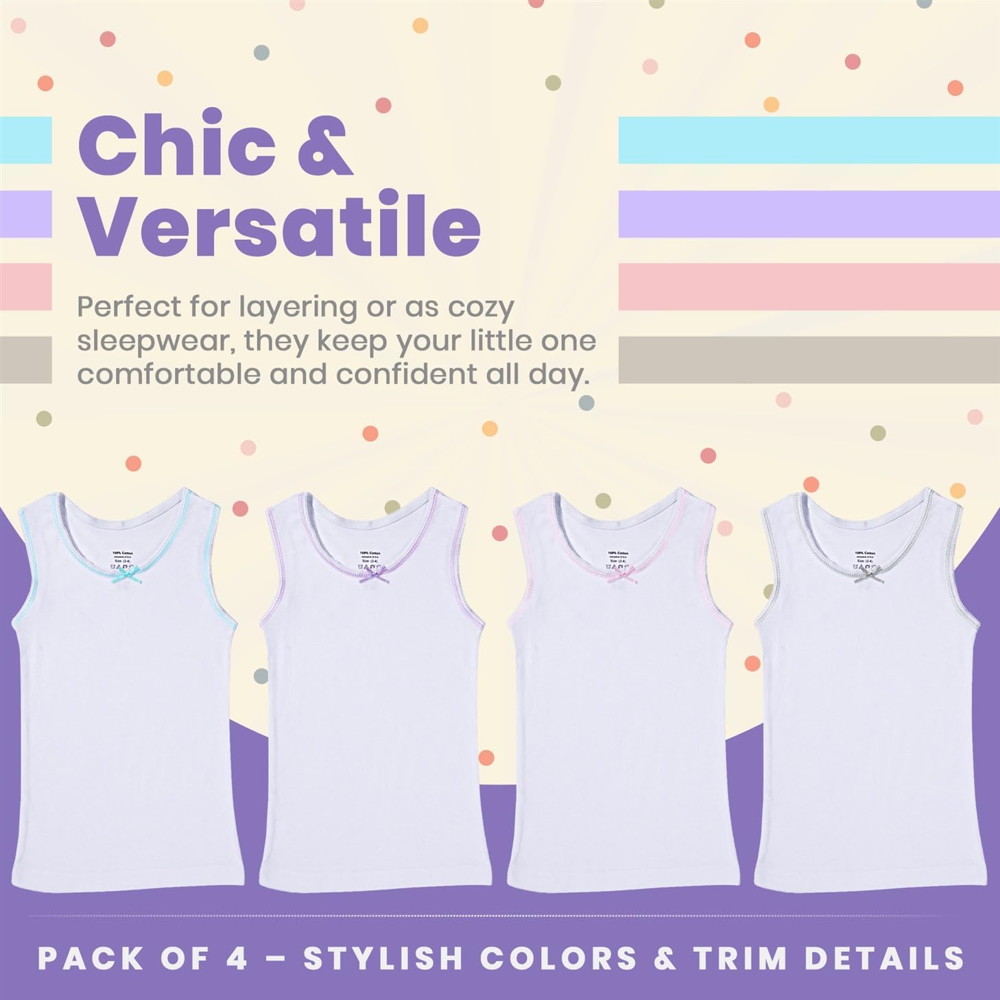 Buyless Fashion Tank Tops for Girls- Sleeveless Cami Tanks Cotton Undershirts for Dance Gymnastics Kids Toddler Size (4 Pack) - Image 4