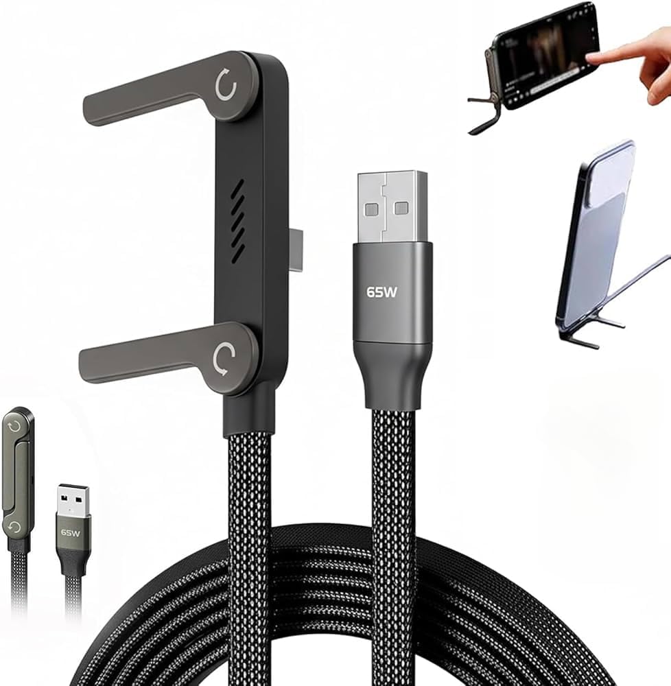USB Type-C Fast Charging Cable 240 W with Built-in Phone Stand - 2 in 1 Invisible Holder Charging Cord, Multi Angle Foldable Stand for Gaming, Office, Travel & Car Use-picture-31
