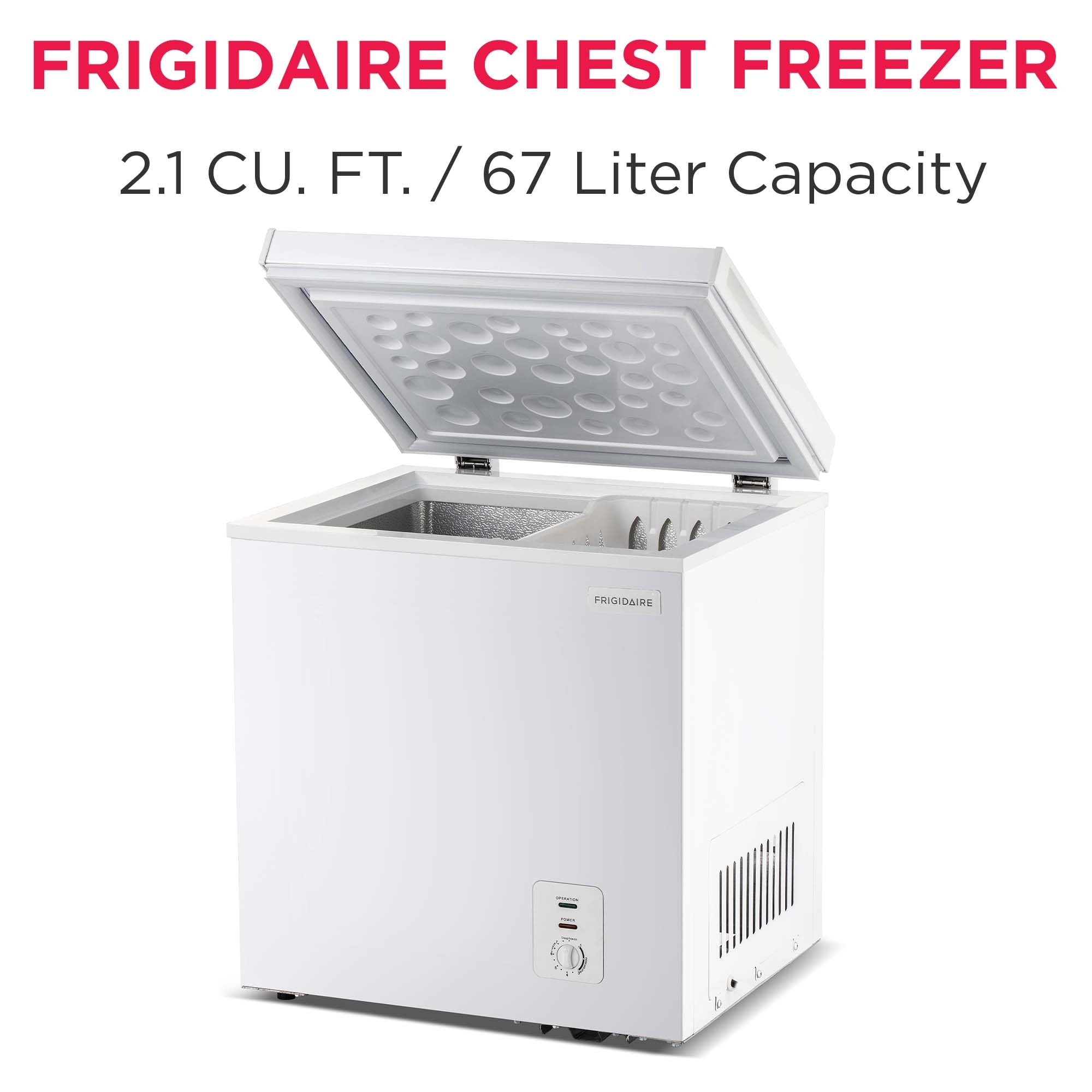 Frigidaire Chest Deep Freezer, 2.0 Cu. Ft. Capacity, Adjustable Thermostat-Removable Vinyl Coated Wire Basket-Easy Defrost Drain- Garage Ready- Pearl White on Fridge.com