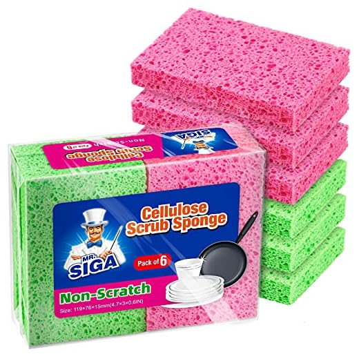 MR.SIGA Spugna da cucina in cellulosa, spugne abrasive paglietta antigraffio spugna per pulizia stoviglie molto assorbente, 12 pezzi
