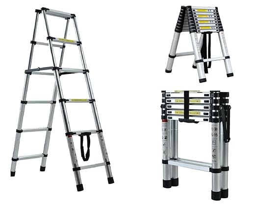 Inditradition A-Type Double Sided Aluminium Telescopic Ladder, 150 KG Capacity (6.5 x 6.5 Feet | 2 x 2 Meter)