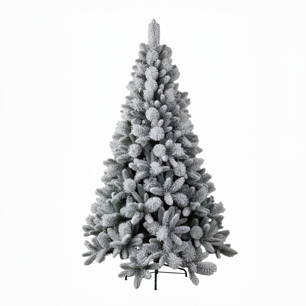 5FT Frosted Snowy Boulder Pine Christmas Tree - Helsinki Fir - Green Tips - Bushy