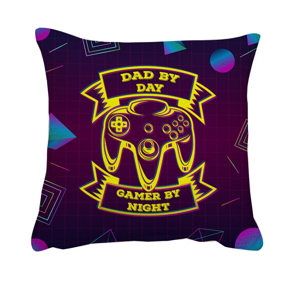 Getagift Linen Insert Fathers Day Themed Dad By Day Gamer By Night Gaming Enthusiast Birthday/Christmas Inspired Funny Throw Pillow Cover Cushion Cover With Insert. (Linen Insert)