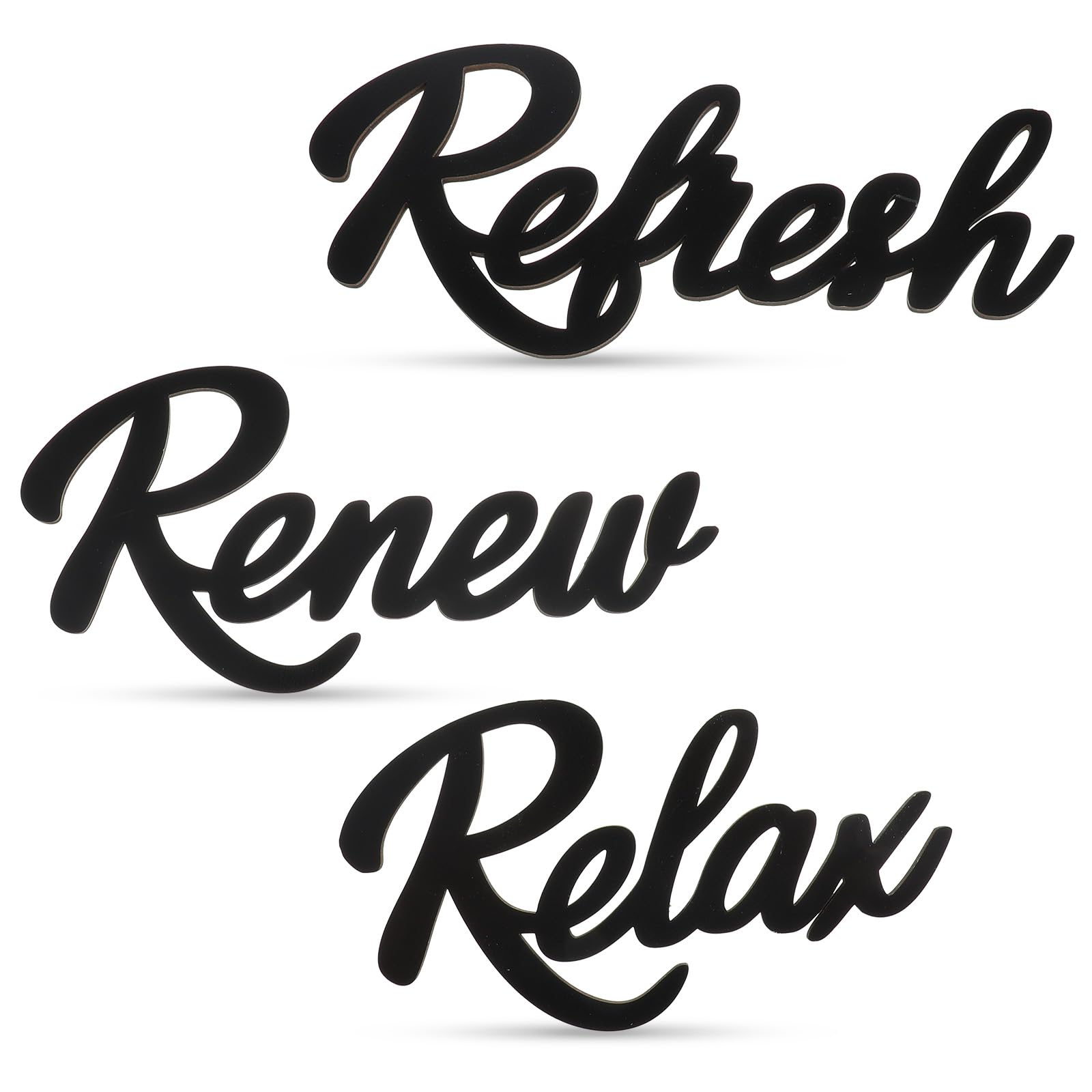 Matwsec 3 Pcs Black Bathroom Wall Decor, Bathroom Wall Art Wooden Signs with "Relax Renew Refresh" for Farmhouse & Modern Bathroom Decor, Spa Style Bath Decor for Home, Office, Relaxing Space