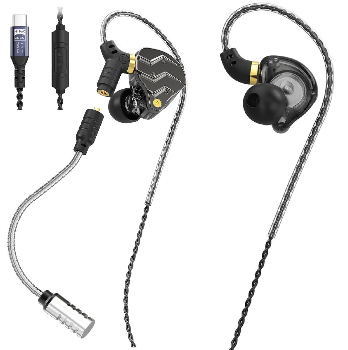 XOX KG01 Profesjonalne słuchawki douszne do gier, Battle Buds, odłączany mikrofon, dźwięk przestrzenny 4D, dynamiczny sterownik 11 mm do gier mobilnych, PlayStation, PC z 3,5 mm/typ C (typ C, czarne)