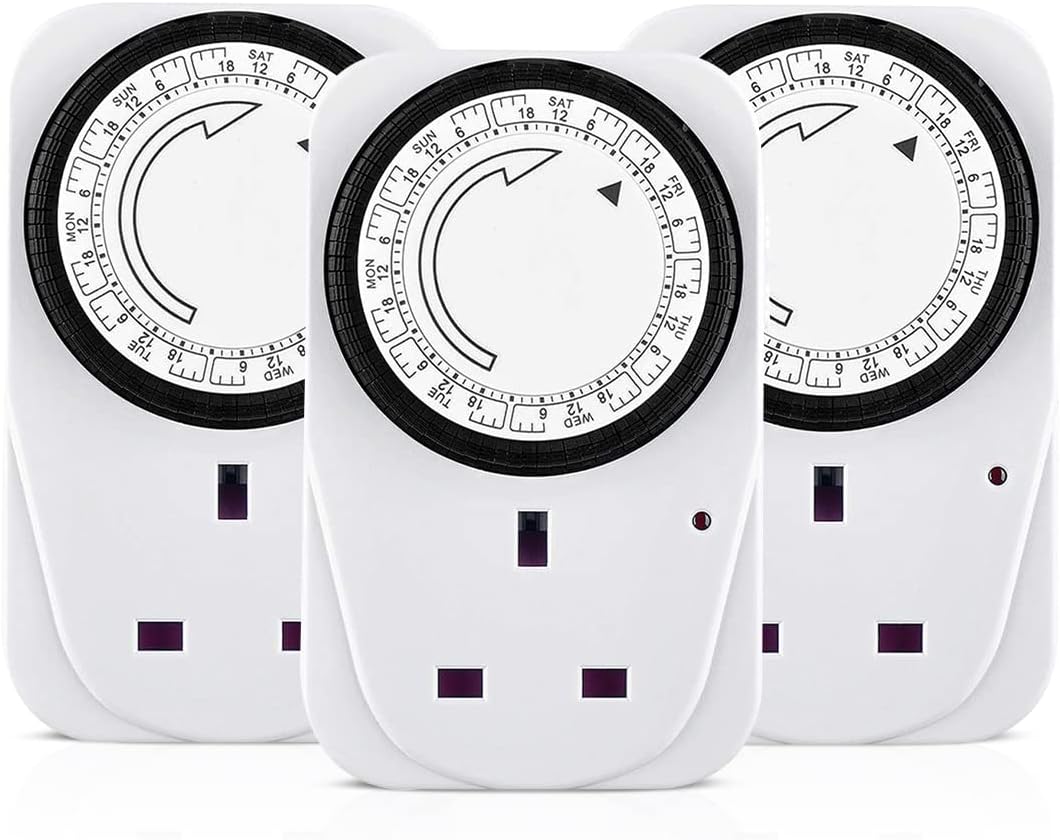 Timer Plug Socket UK Pack of 3, 13A/3200W 24 Hour Programmable