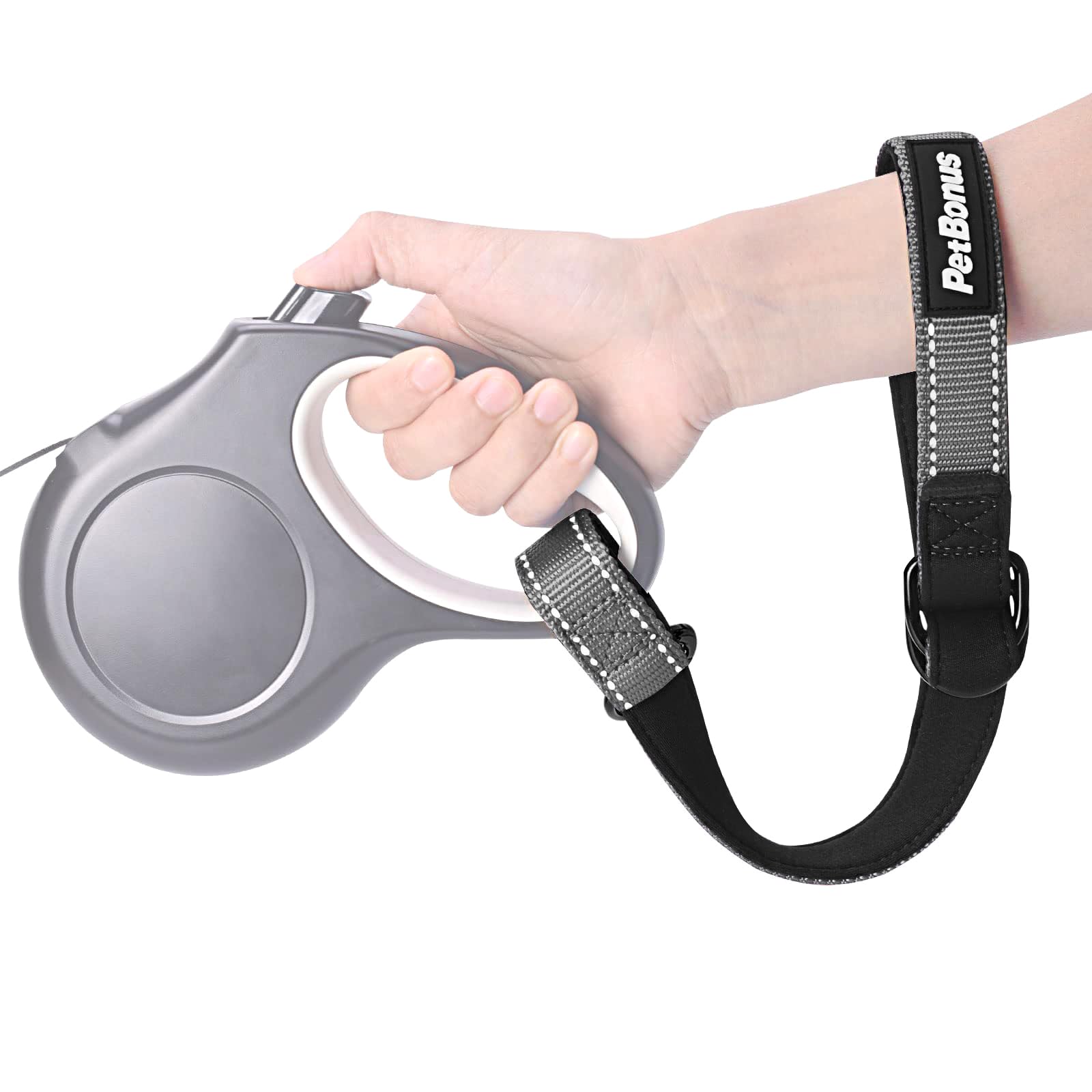 PetBonus Short Dog Lead, Safety Wrist Strap for Retractable Dog Lead Reflective Design and Adjustable Soft Padded Handle