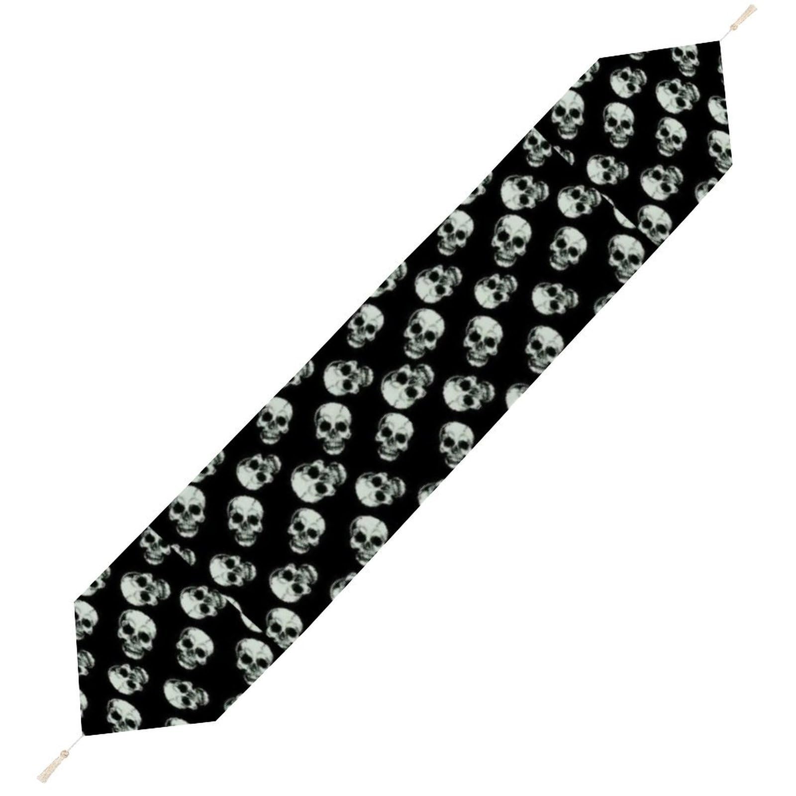 JZemdybill 200*33cm Table Runner with Tassel, Black Skull Table Runner, Table Decoration for Kitchen, Party, Restaurant