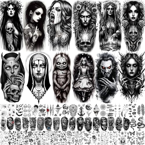 67 Blatt Schwarz Gothic Temporäre Tattoos Männer...
