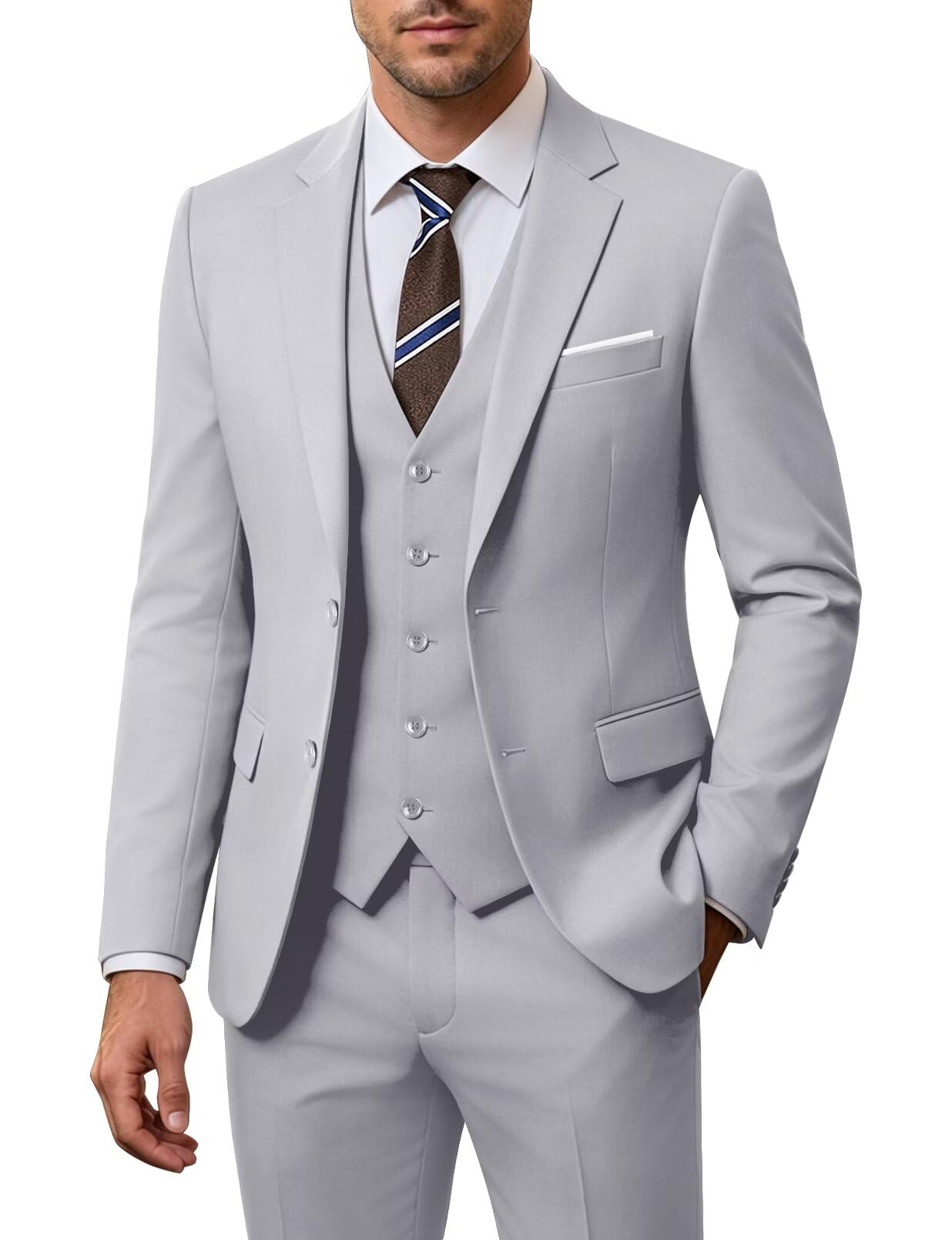 Men Suit Set Slim Fit Wedding Suit Business Suit Grey Prom Groomsmen Suits Tuxedos Jacket Blazer Vest Pants Men Suits XL-picture-49