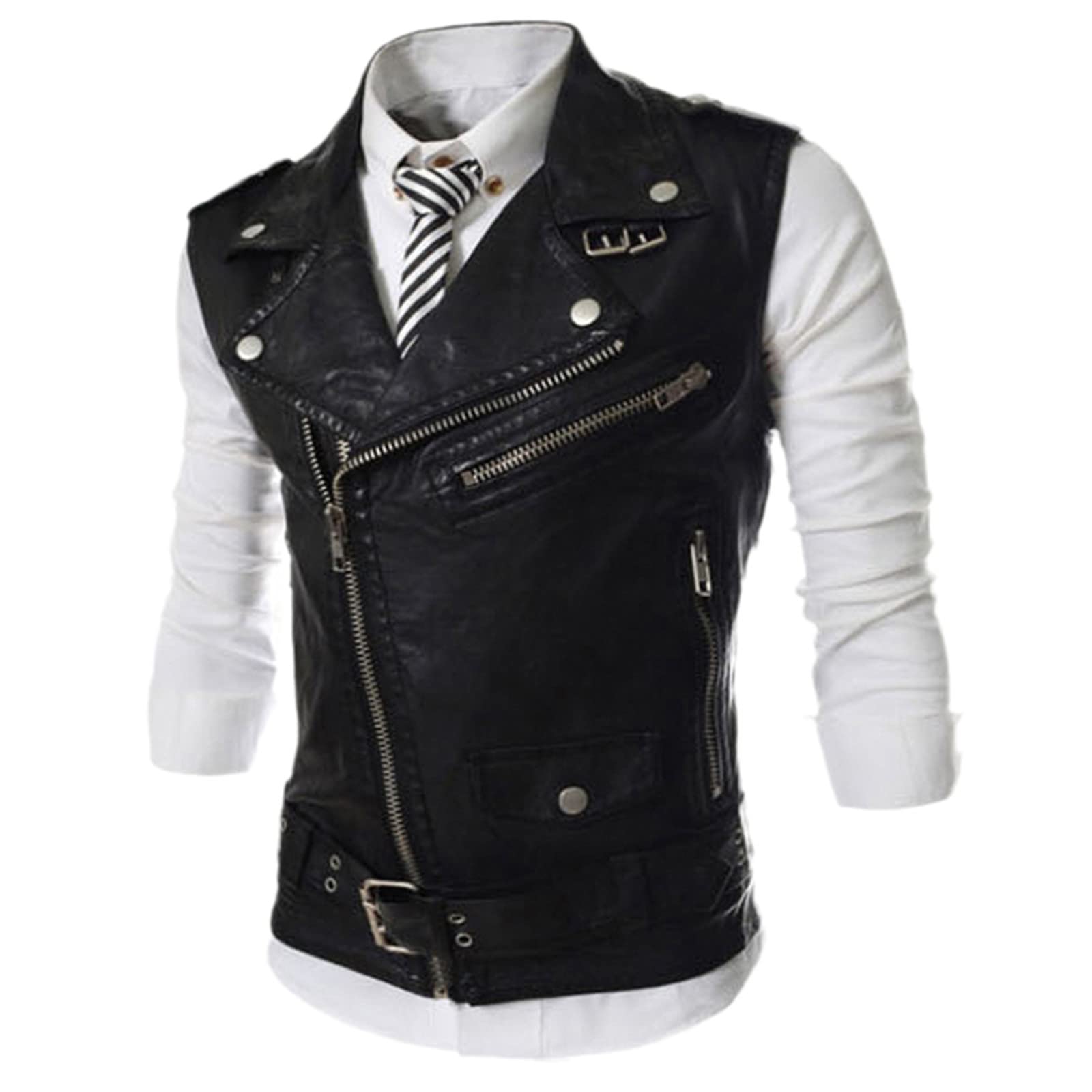 Veste de moto sans manches finitions premium cuir synthétique noir zippée XL homme - 8
