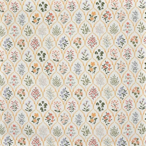 Image of VOMZER 5-Piece Premium Printed Bedsheet Set 300 TC King Size | Cotton Blend Modern Design Flat Bedsheet, Cream Flower Leaf