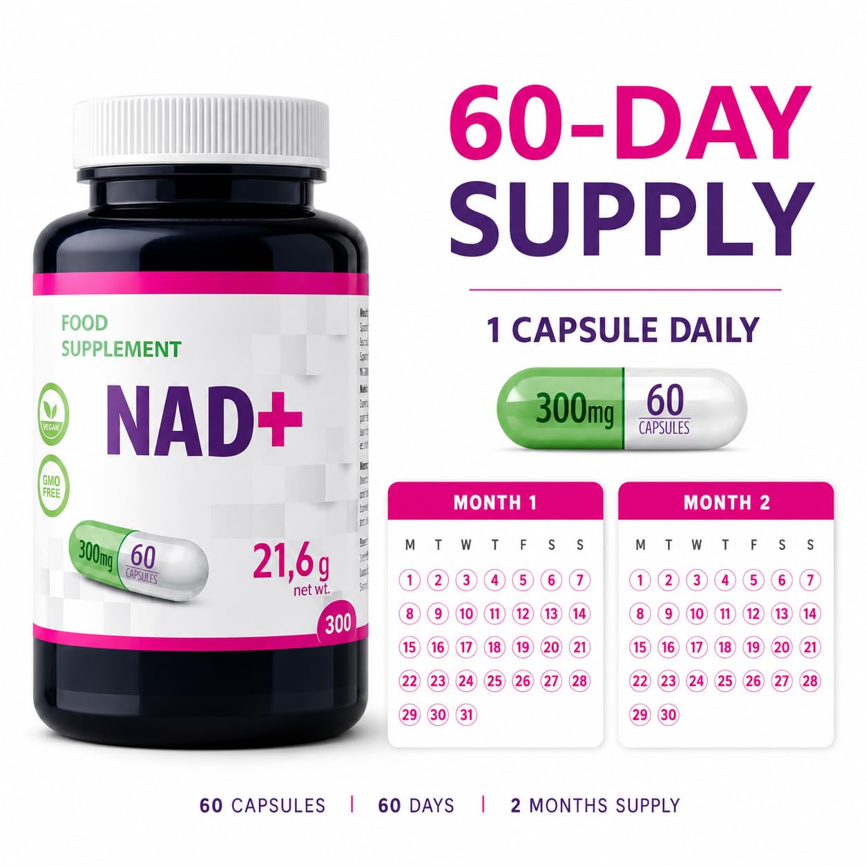 Hepatica NAD+ Nicotinammide Riboside 300 mg | 60 Capsule Vegane | Scorta 2 Mesi | Ingrediente Unico | GMP & laboratorio indipendente