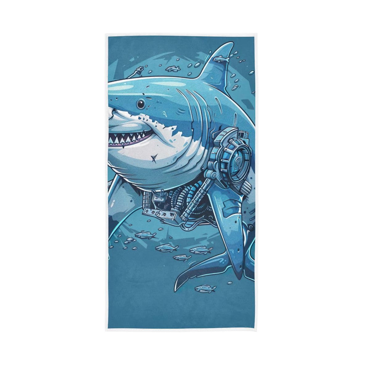 HUYGD Cartoon Mechanical Shark Hand Towels Soft Washcloths Shower Towels 15 x 30 Inch