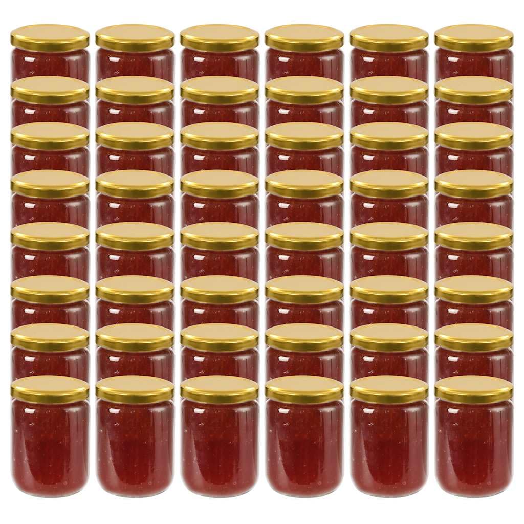 48 Stk. Marmeladengläser 230 ml mit goldenem Deckel, Einmachgläser für Konfitüre, Chutney, Saucen, Einweckgläser Set aus Glas, Aufbewahrungsgläser für Küche
