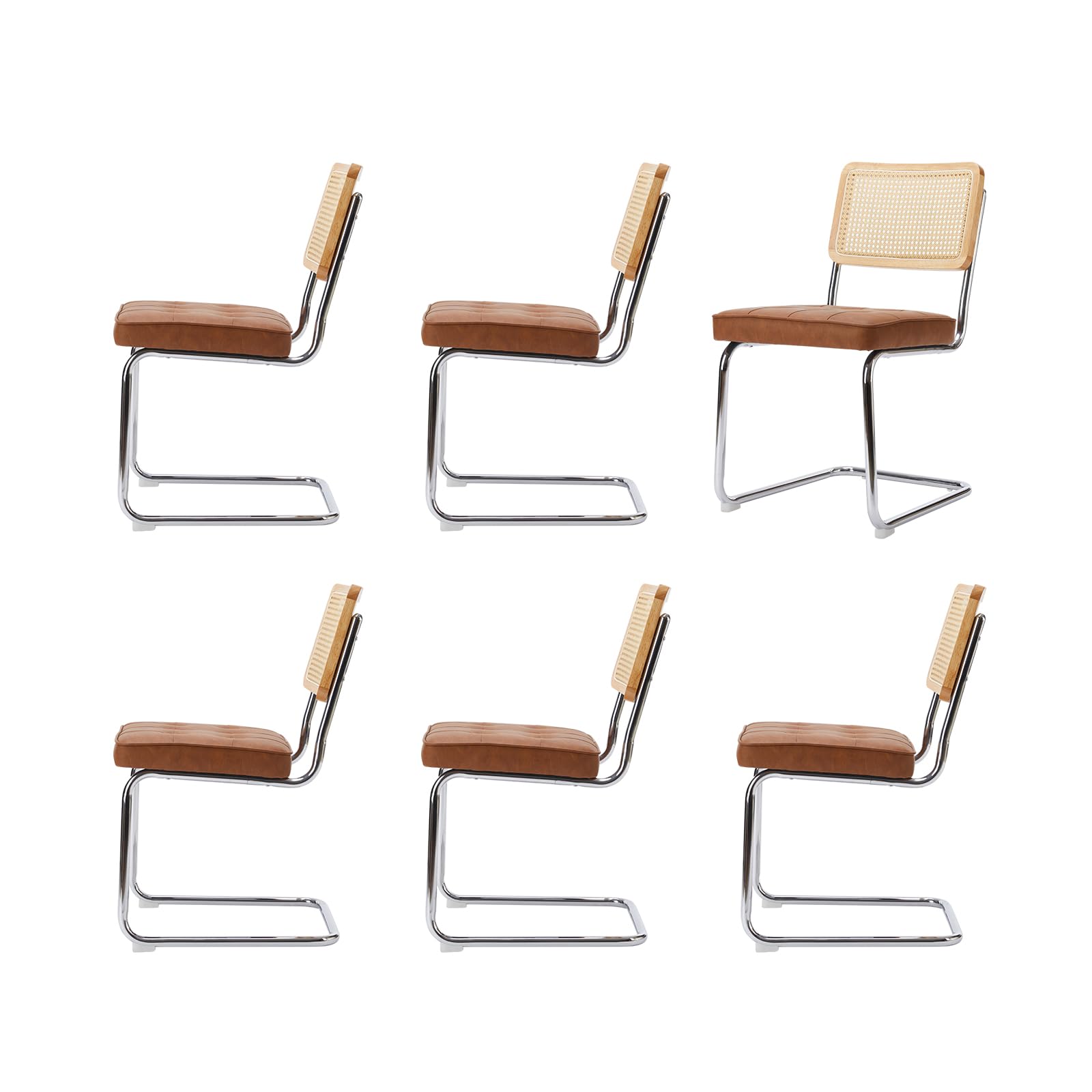 COLAMY Rattan Dining Chairs Set Of 6, PU Leather Mid