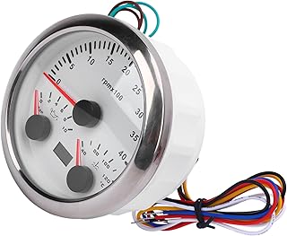 aqxreight Medidor Multifuncional de 3 en 1 Tacómetro, Calibre de Temperatura de Agua, Presión de Aceite, 7 Colores Retroiluminados para Camión de Yates de Vehículos (Esfera Blanca Bisel
