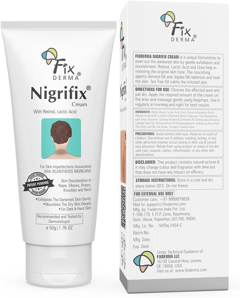 Fix.derma Nigrifix Cream for Acanthosis Nigricans with Lactic Acid | Dermatologist Tested Retinol Cream | For Dark Body Parts like Neck, Ankles, Knuckles, Armpits, Thighs & Elbows | Exfoliant - 50g
