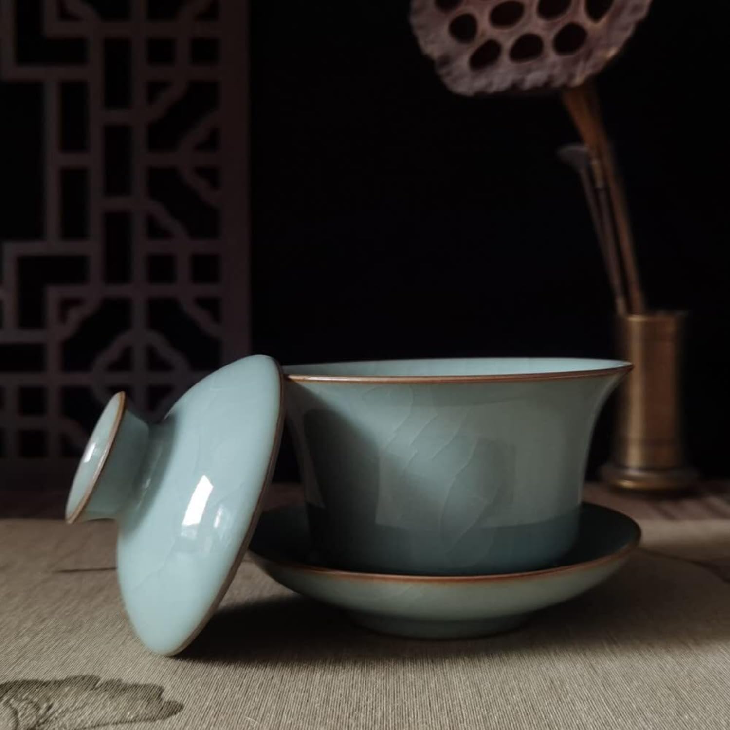 Chinesische Celadon Gaiwan Teetasse - 5-Unzen-Porzellan mit Deckel, glasiertes Crackle-Finish für Kung-Fu-Zeremonie, Geschenk für Teeliebhaber (green4)