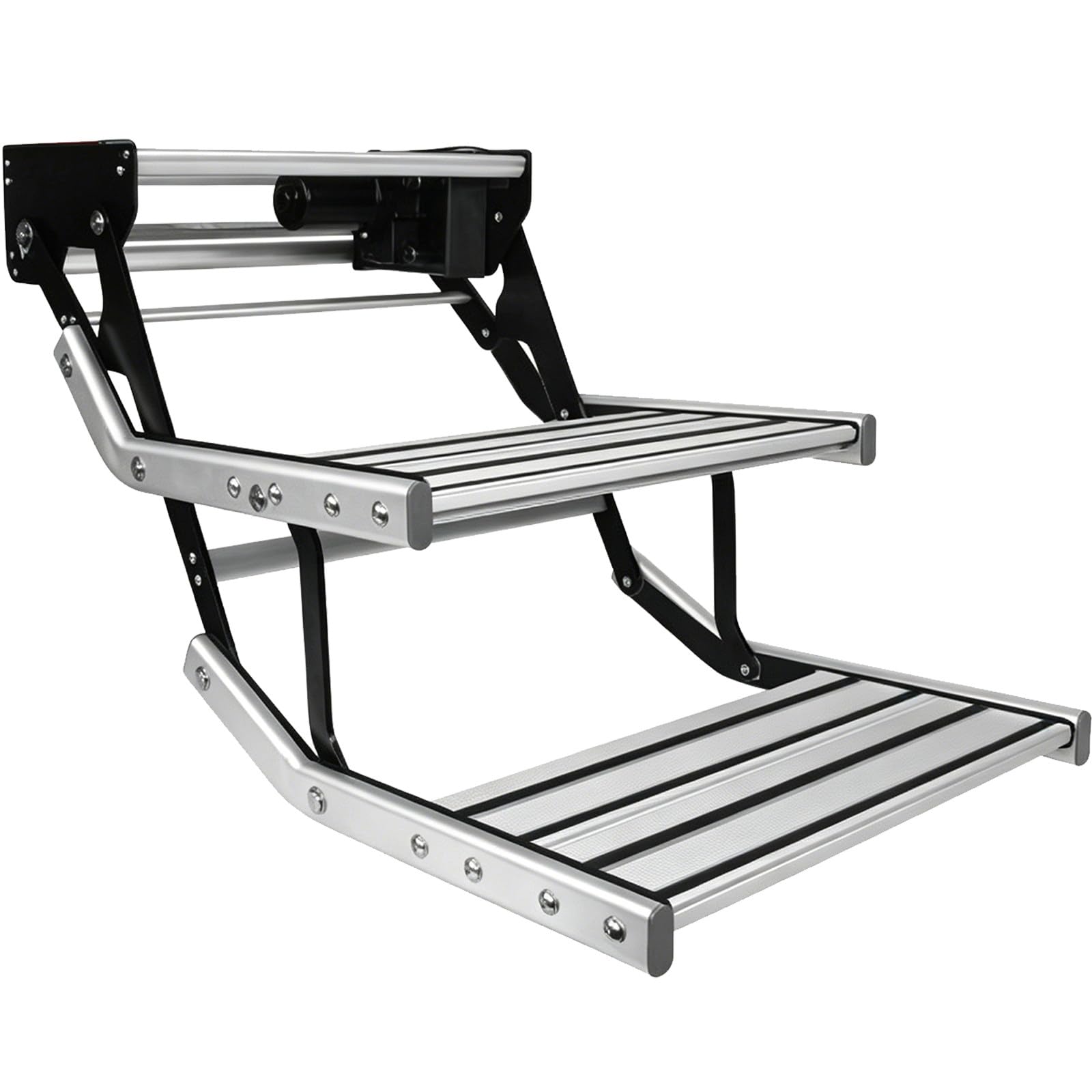 BITYCOW RV Electric Folding Step, Double Layer Aluminum Alloy Step with Bright Light, Anti-Slip Pedal, 440 lbs Load Capacity for Trailer, Caravan, Motorhome and Camper Van Doublelayerpedal
