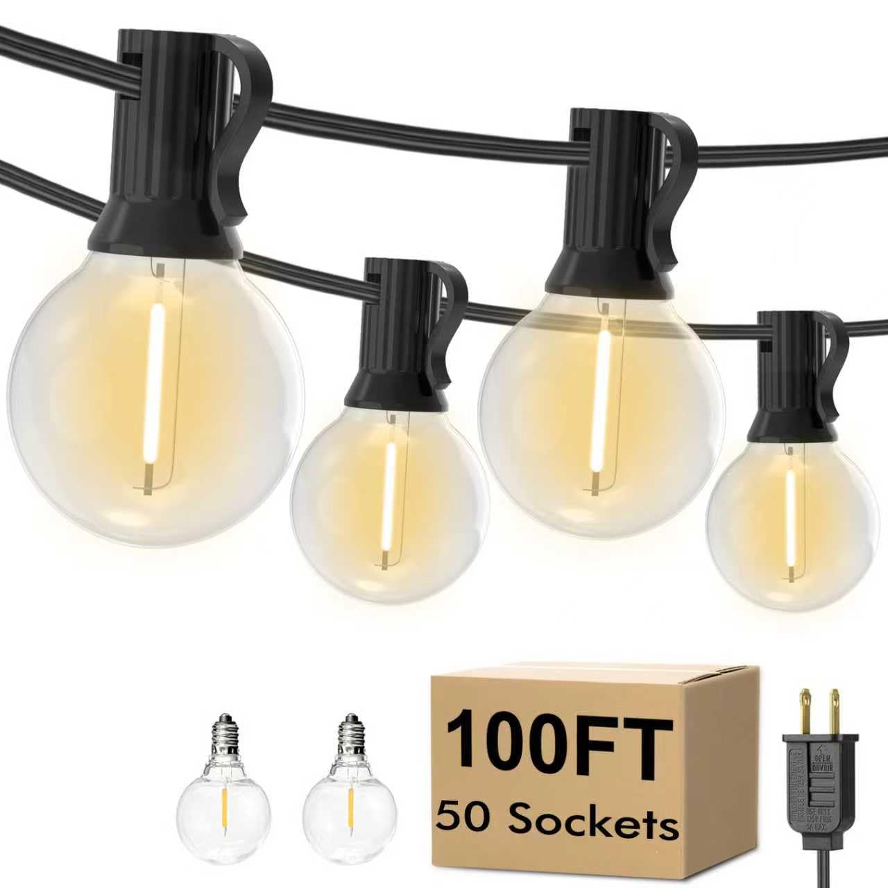Photo 1 of UOLOB 100FT Outdoor LED String Lights with 50+2 Shatterproof G40 Vintage Bulbs,Shatterproof &Waterproof Patio Lights for Porch, Deck, Garden, Backyard, Balcony - 2700K Warm White