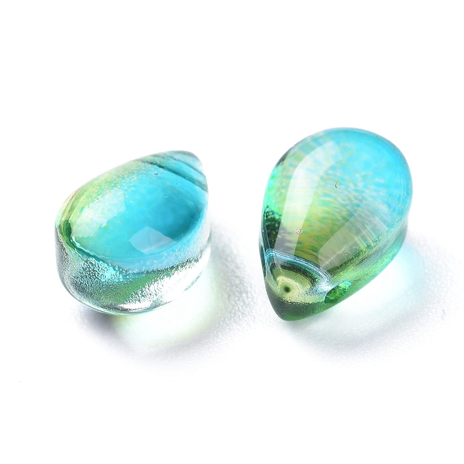 Stiesy 200Pcs Turquoise Glass Teardrop Beads Blue Green Water Droplets Glass Bead Top Drilled Beads Transparent Crystal Spacer Beads Charms Bulk for Jewellery Bracelet Crafts Necklace Earrings Making - Image 3