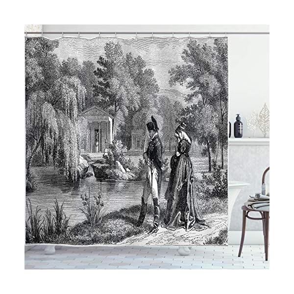 Ambesonne vintage shower curtain historical french revolution sketch with napoleon and woman in garden art cloth fabric bathroom decor set with hooks 69 w x 75 l dark grey black  urban country home decor