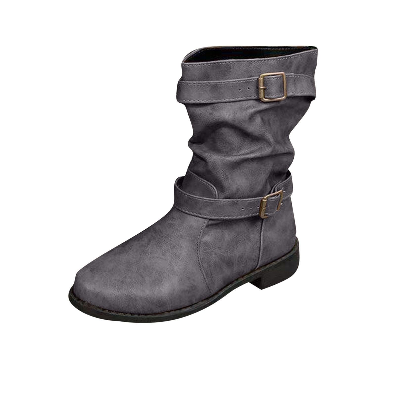 Womens Slouchy Boots Wide Width Ankle Booties Low Heel Side Zipper Short Boots PU Leather Platform Round Toe