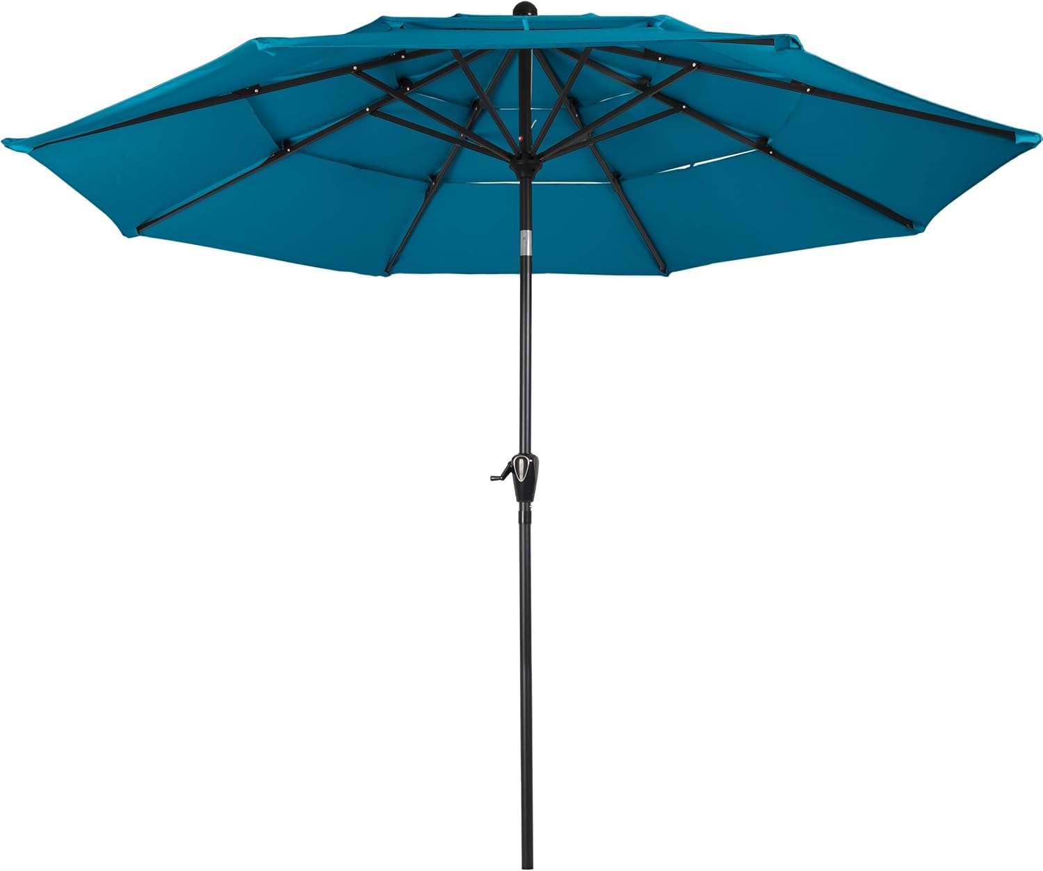 Pure Garden 10 Ft Patio Umbrella - 3-Tiered Sunshade with Push Button Tilt and Easy-Open Crank - Outdoor Umbrella for Deck or Pool (Teal)